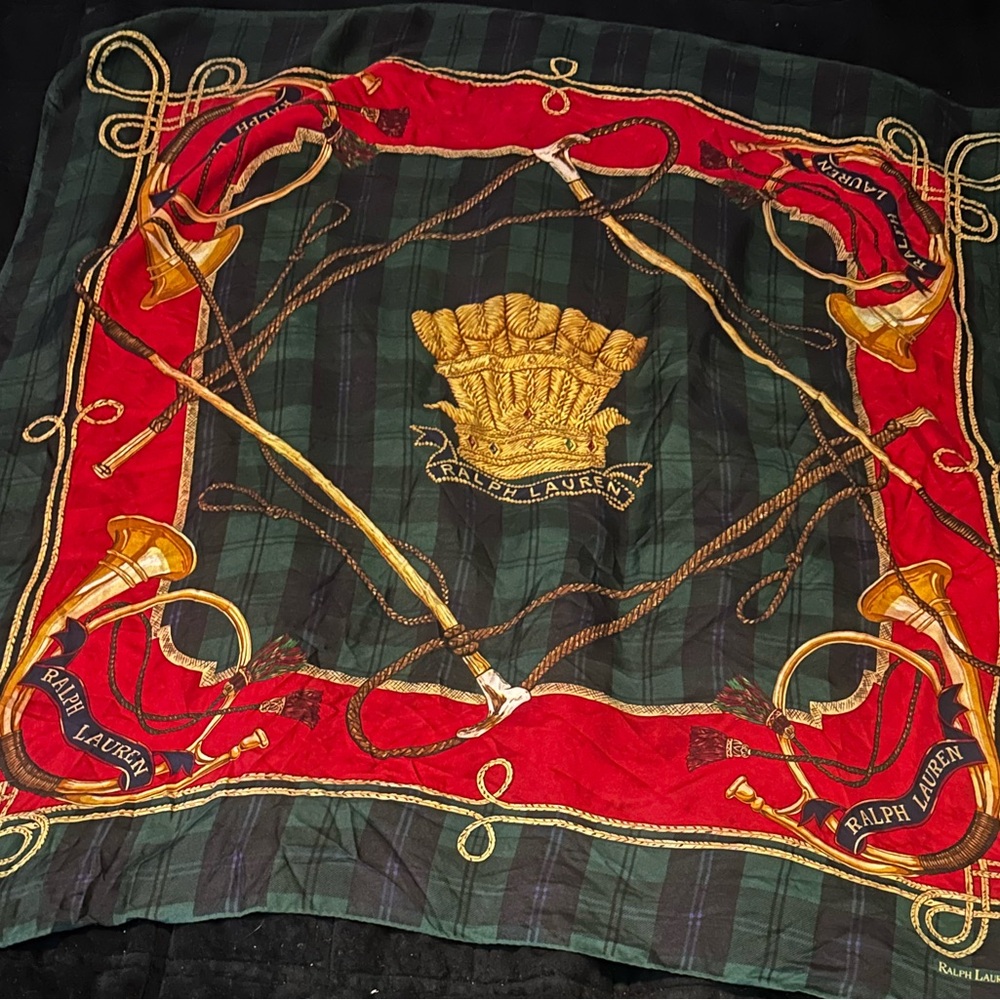 Ralph Lauren Red and Green Crest Scarf